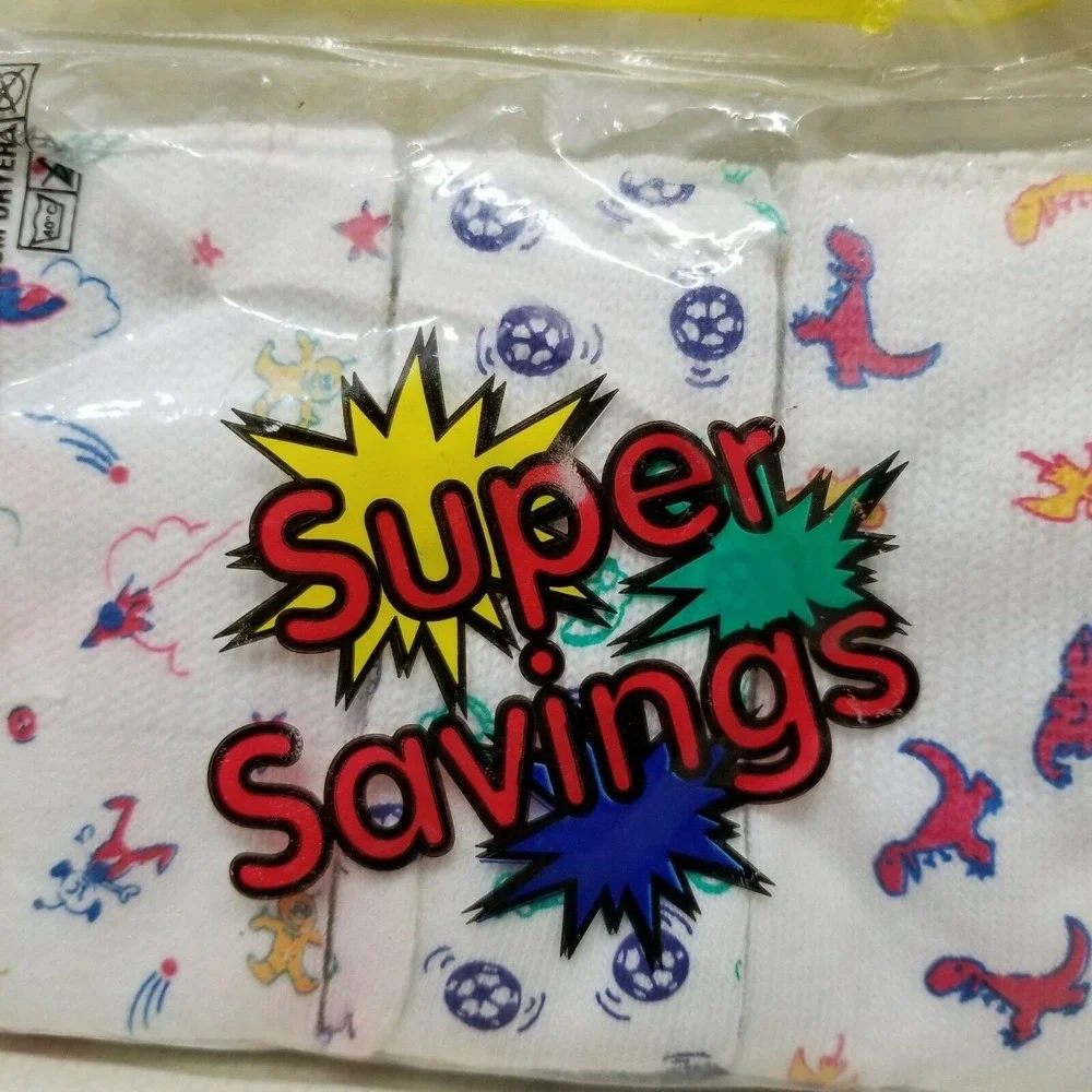 6 Pairs Tube Socks 0 To 18 Month Cotton Car Dino Ball Print USA Vintage NOS